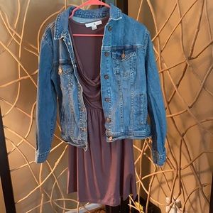 XXI nude magenta dress and Old Navy denim jacket
